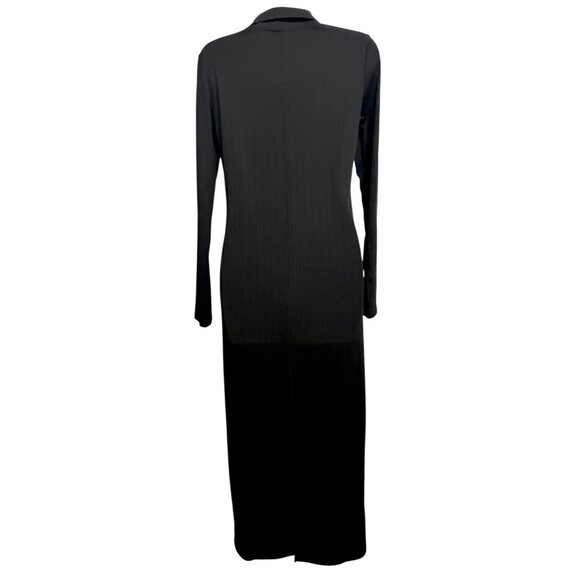 H&M Black Ribbed Maxi Dress Size Small Button Front Collared L/S Minimalist - Picture 15 of 16